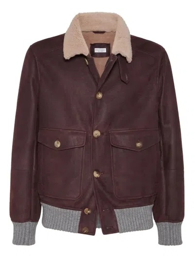 Brunello Cucinelli Shearling-collar Leather Jacket In Multi