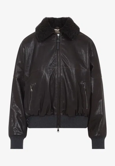 Brunello Cucinelli Shearling-collar Leather Jacket