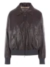 Brunello Cucinelli Shearling-collar Leather Jacket In Brown