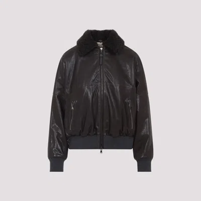 BRUNELLO CUCINELLI SHEARLING COLLAR LEATHER JACKET