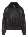 Brunello Cucinelli Shearling Collar Leather Jacket In Black