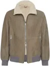 Brunello Cucinelli Men Bomber In Curly Suede Shearling With Cashmere Knit Collar In Brown