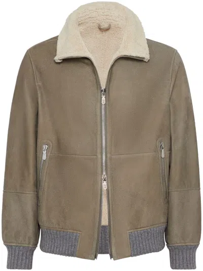 BRUNELLO CUCINELLI SHEARLING-COLLAR LEATHER JACKET