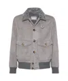 Brunello Cucinelli Shearling-collar Suede Jacket In Gray
