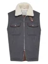 Brunello Cucinelli Shearling-collar Wool Vest In Gray