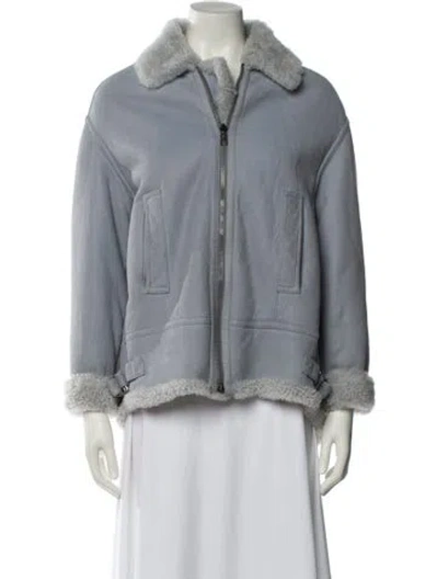 Pre-owned Brunello Cucinelli Shearling Faux Fur Jacket In Blue