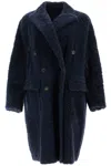 Brunello Cucinelli Shearling Frosty Effect Coat In Blu Freddo (blue)