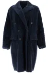 Brunello Cucinelli Shearling Frosty Effect Coat In Blue