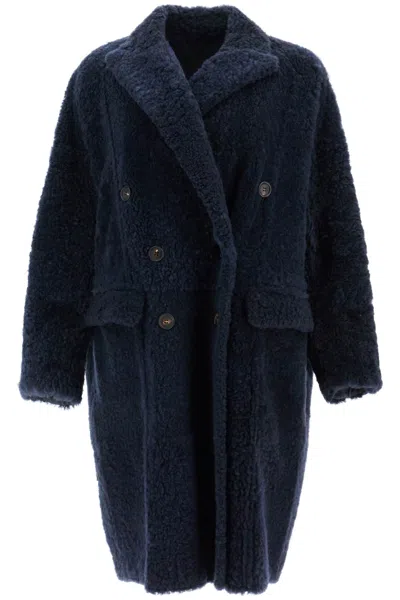 Brunello Cucinelli Shearling Frosty Effect Coat Women In Blue