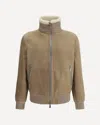 Brunello Cucinelli Men Bomber In Curly Suede Shearling With Cashmere Knit Collar