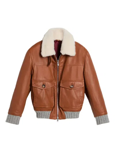 Brunello Cucinelli Kids' Shearling Jacket In Brown