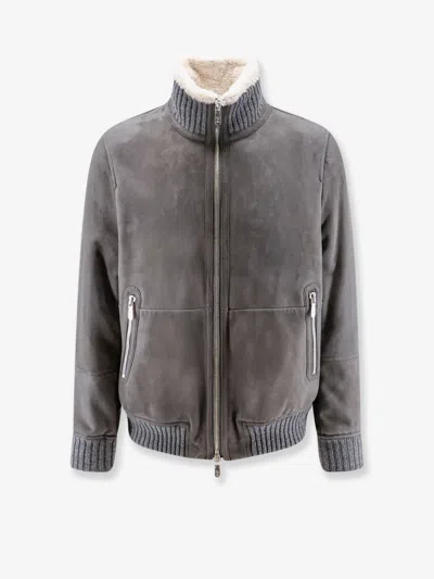 Brunello Cucinelli Shearling Jacket In Gray