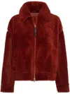 Brunello Cucinelli Dyed Shearling Short Jacket With Contrast Monili Zipper In Red