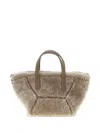 Brunello Cucinelli Shearling Leather Tote Bag In Gray