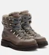 Brunello Cucinelli Bead-embellished Shearling-trimmed Leather Ankle Boots In Brown