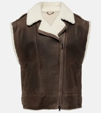 Brunello Cucinelli Zip-up Shearling Vest In Brown