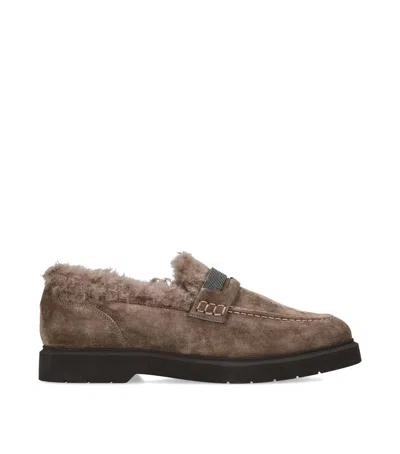 Brunello Cucinelli Shearling-lined Monili Loafers In Brown