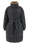Brunello Cucinelli Lamb Shearling-collar Cashmere Puffer Jacket With Belt In Gray