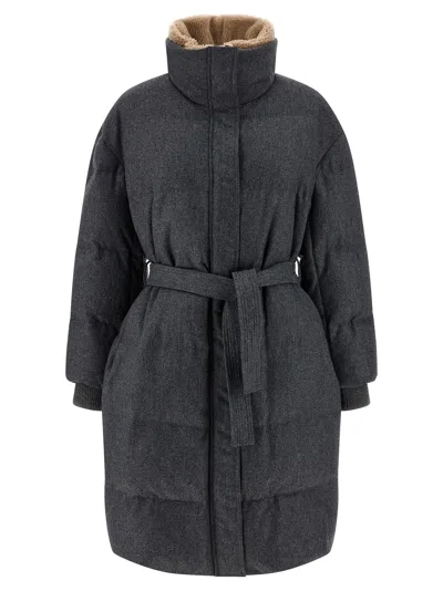 BRUNELLO CUCINELLI SHEARLING NECK DOWN JACKET PUFFER JACKETS GRAY