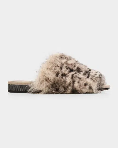 Brunello Cucinelli Shearling Open-toe Slippers In Black