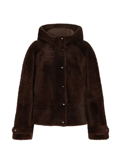 BRUNELLO CUCINELLI SHEARLING OUTERWEAR JACKET WITH SHINY ZIPPER PULL