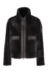 Brunello Cucinelli Grey Shearling Jacket With Two Front Welt Pockets With Zip In Black