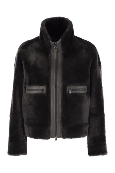 Brunello Cucinelli Shearling Outerwear With Shiny Zip In Black