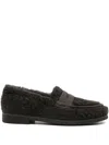 Brunello Cucinelli Bead-embellished Suede-trimmed Shearling Loafers In Brown