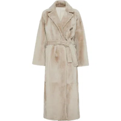 Brunello Cucinelli Reversible Shearling Coat With Shiny Detailing In Beige