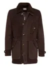 Brunello Cucinelli Men Tone-on-tone Suede Shearling Coat In Brown
