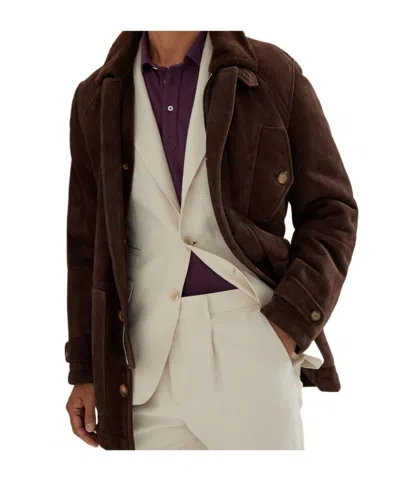 Brunello Cucinelli Shearling Single-breasted Coat In Brown