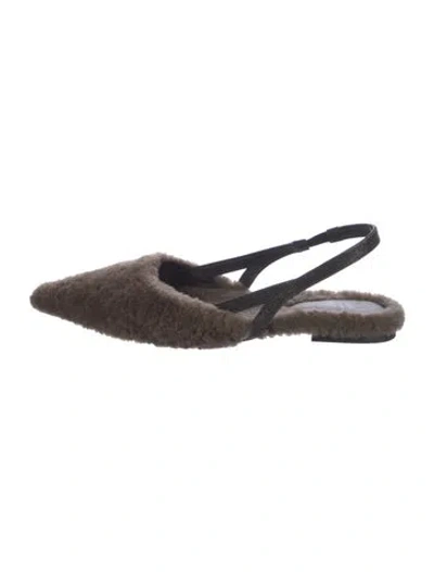 Pre-owned Brunello Cucinelli Shearling Slingback Flats In Brown