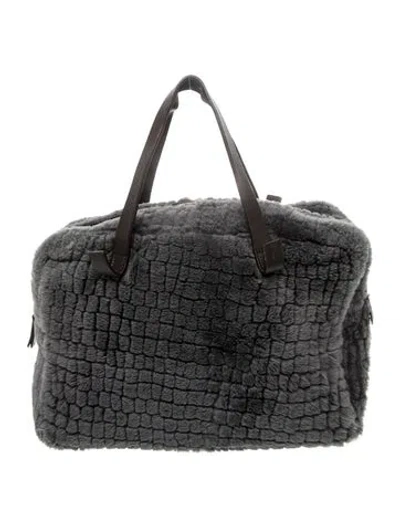 Pre-owned Brunello Cucinelli Shearling Top Handle Bag In Gray