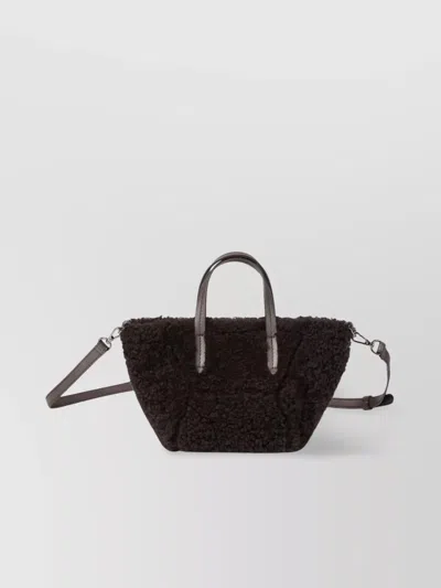 Brunello Cucinelli Shearling Tote Bag Leather Trim