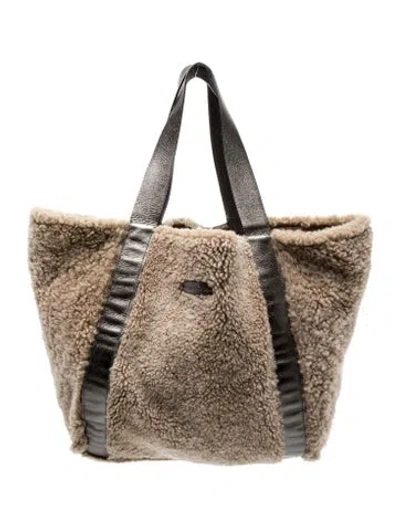 Pre-owned Brunello Cucinelli Shearling Tote In Neutral