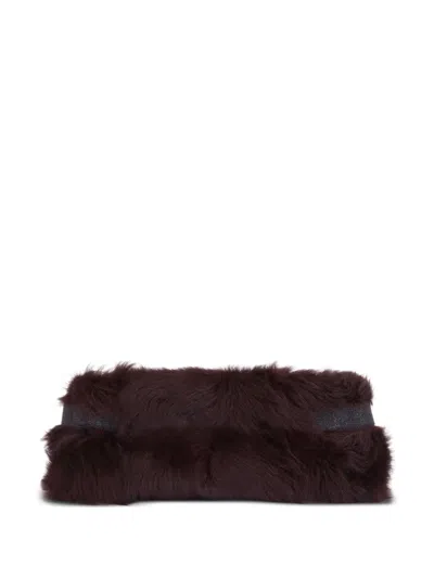 Brunello Cucinelli Shearling-trimmed Clutch Bag In Red