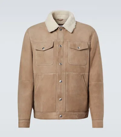 Brunello Cucinelli Shearling-trimmed Suede Jacket In Brown