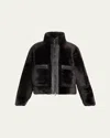 Brunello Cucinelli Grey Shearling Jacket With Two Front Welt Pockets With Zip In Black