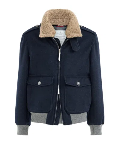 BRUNELLO CUCINELLI SHEARLING-COLLAR BOMBER JACKET