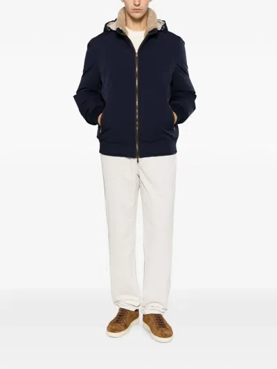 Brunello Cucinelli Shearling-collar Hooded Jacket In Blue