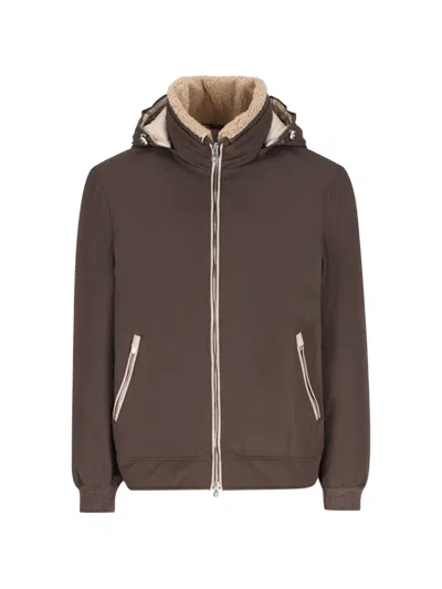 Brunello Cucinelli Shearling-collar Hooded Jacket In Brown