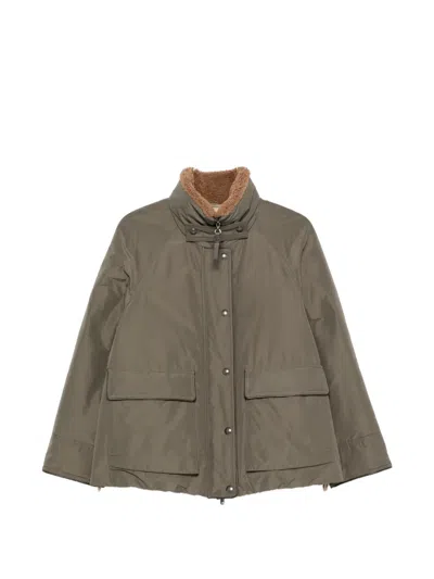 Brunello Cucinelli Shearling-collar Press-stud Jacket In Green
