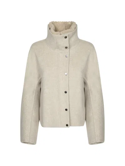 Brunello Cucinelli Grey Turtle Neck Trench Coat In Neutral