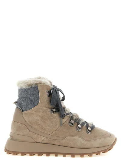 Brunello Cucinelli Shearling-lined Hiking Boot In Brown