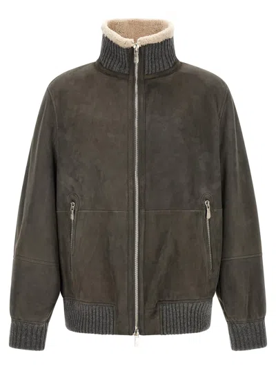 Brunello Cucinelli Shearling-lined Lambskin Jacket In Gray
