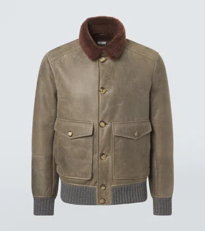 Brunello Cucinelli Shearling-lined Leather Blouson Jacket In Brown