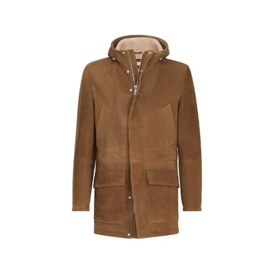 Brunello Cucinelli Shearling-lined Leather Coat In Brown