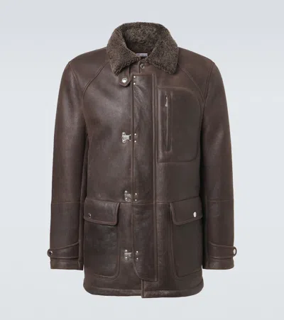 Brunello Cucinelli Shearling-lined Leather Jacket In Brown
