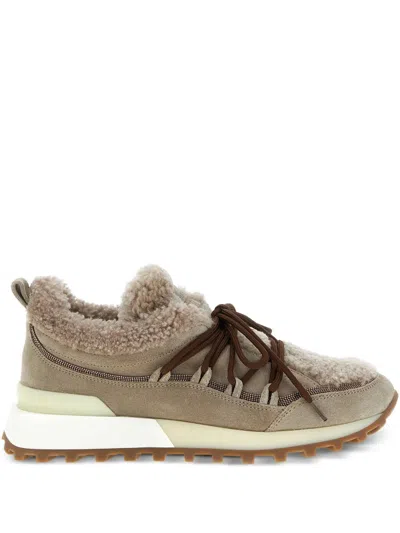 Brunello Cucinelli Shearling-lined Sneaker In Beige