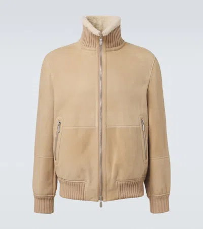 Brunello Cucinelli Shearling-lined Suede Bomber Jacket In Brown
